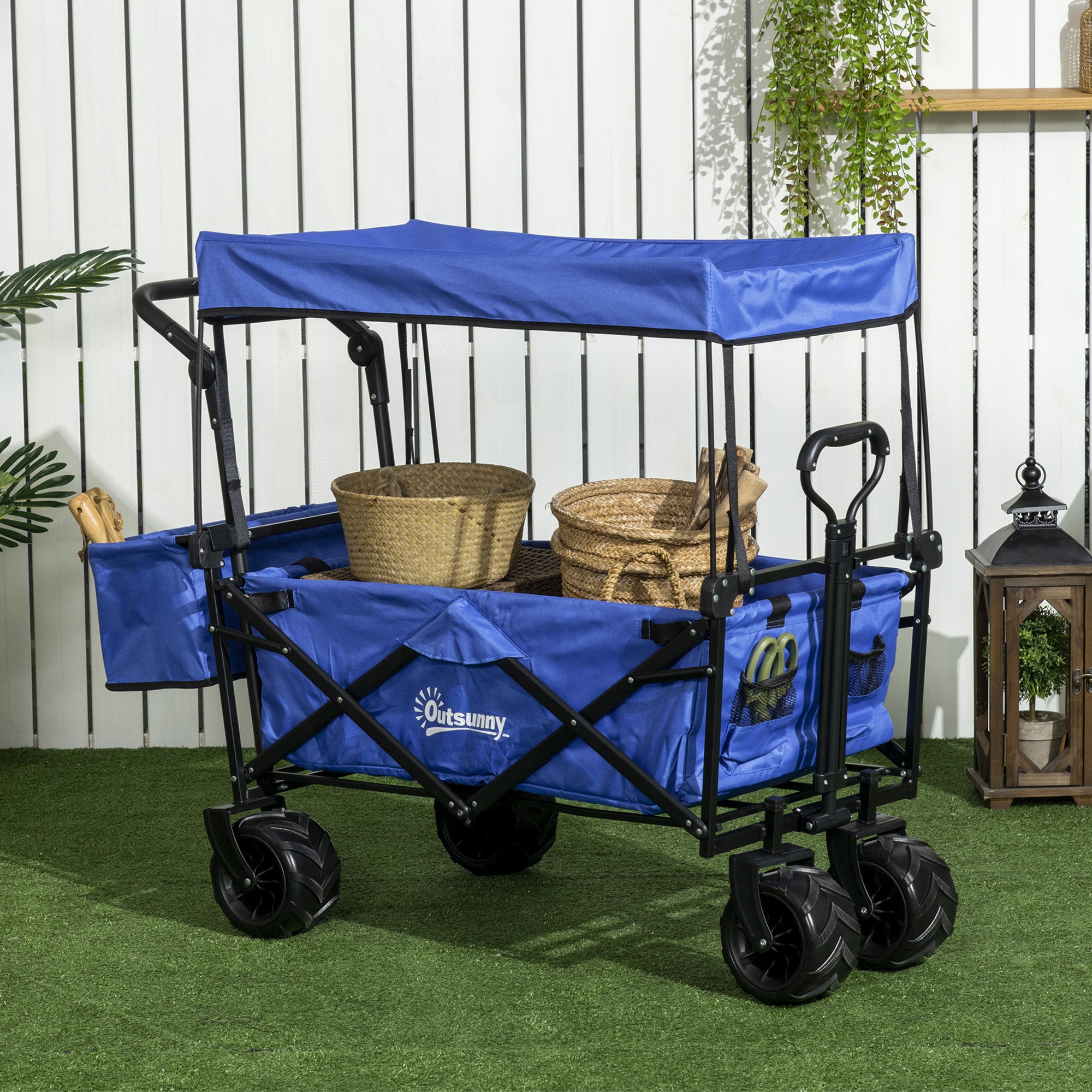 Garden Cart with Foldable, Wheels, Folding Pull-Along Wagon Removable Canopy - product gallery image 10
