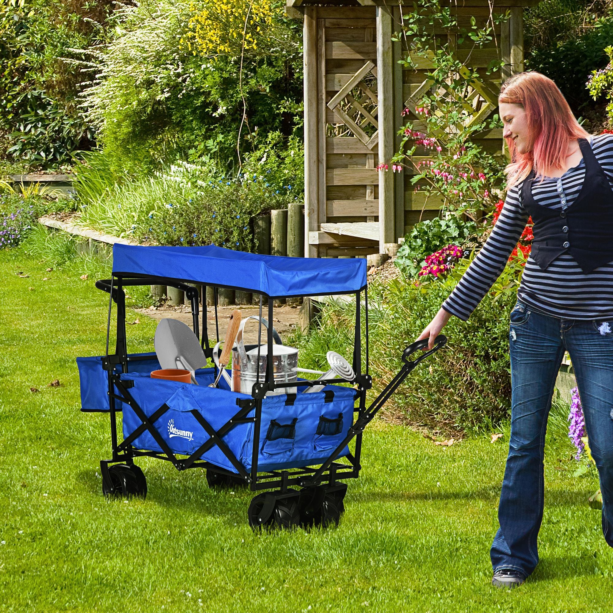 Garden Cart with Foldable, Wheels, Folding Pull-Along Wagon Removable Canopy - product gallery image 11