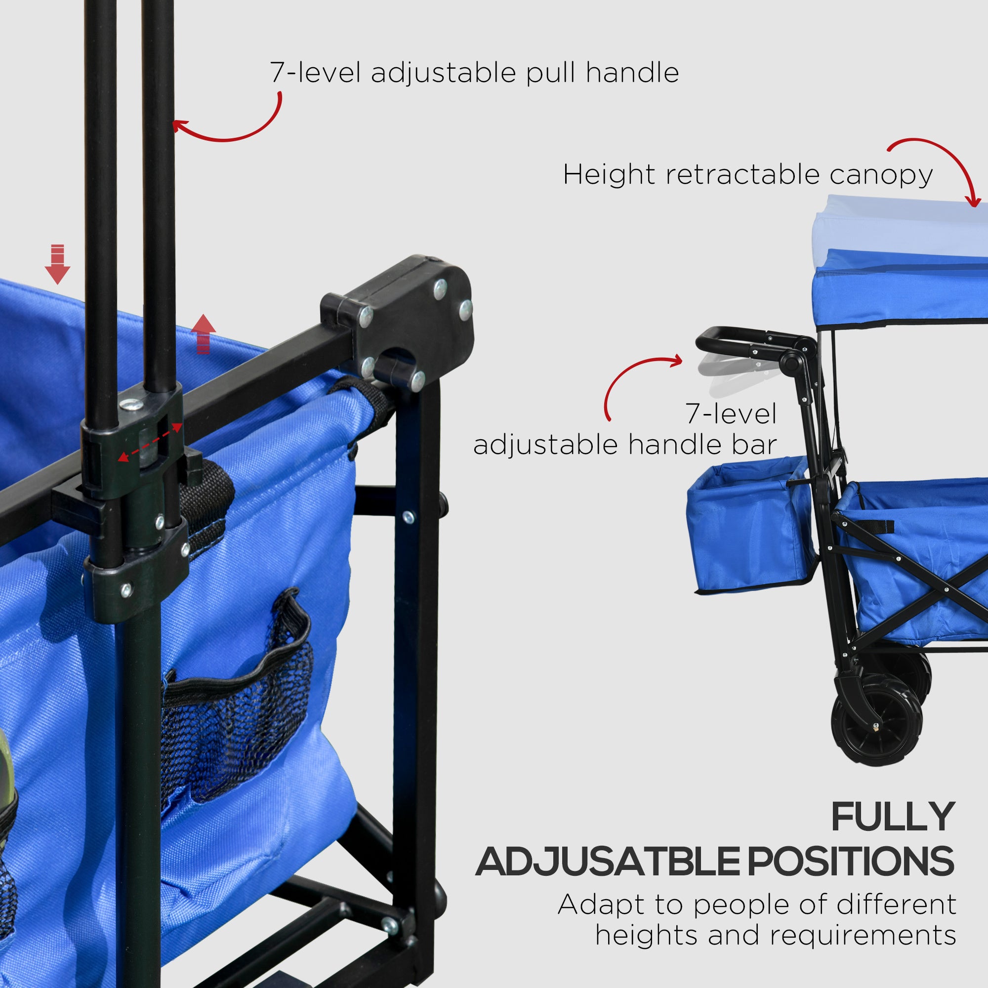 Garden Cart with Foldable, Wheels, Folding Pull-Along Wagon Removable Canopy - product gallery image 14