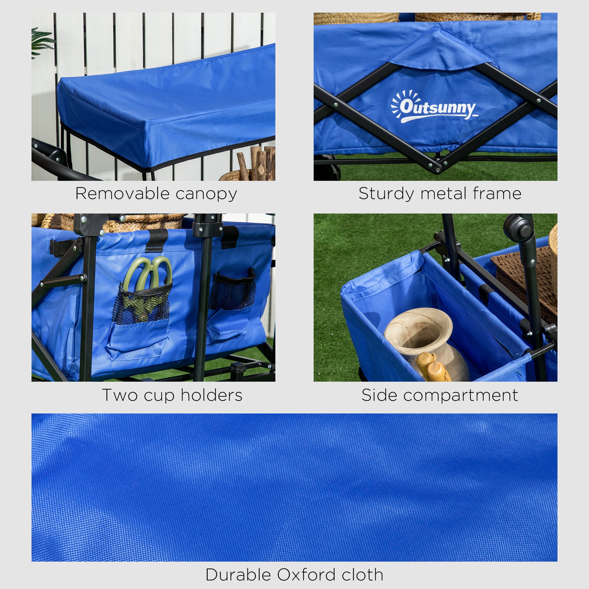Garden Cart with Foldable, Wheels, Folding Pull-Along Wagon Removable Canopy - product gallery image 16