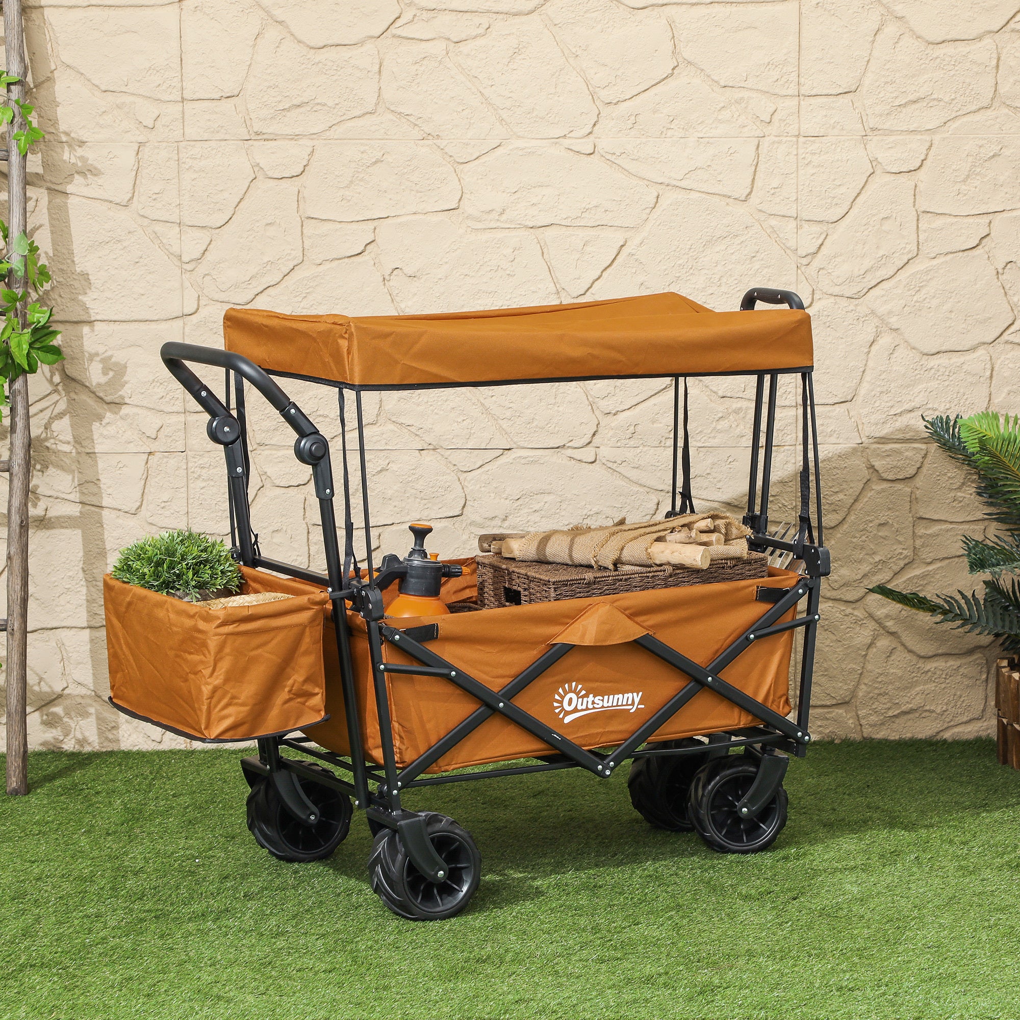 Garden Cart with Foldable, Wheels, Folding Pull-Along Wagon Removable Canopy - product gallery image 18