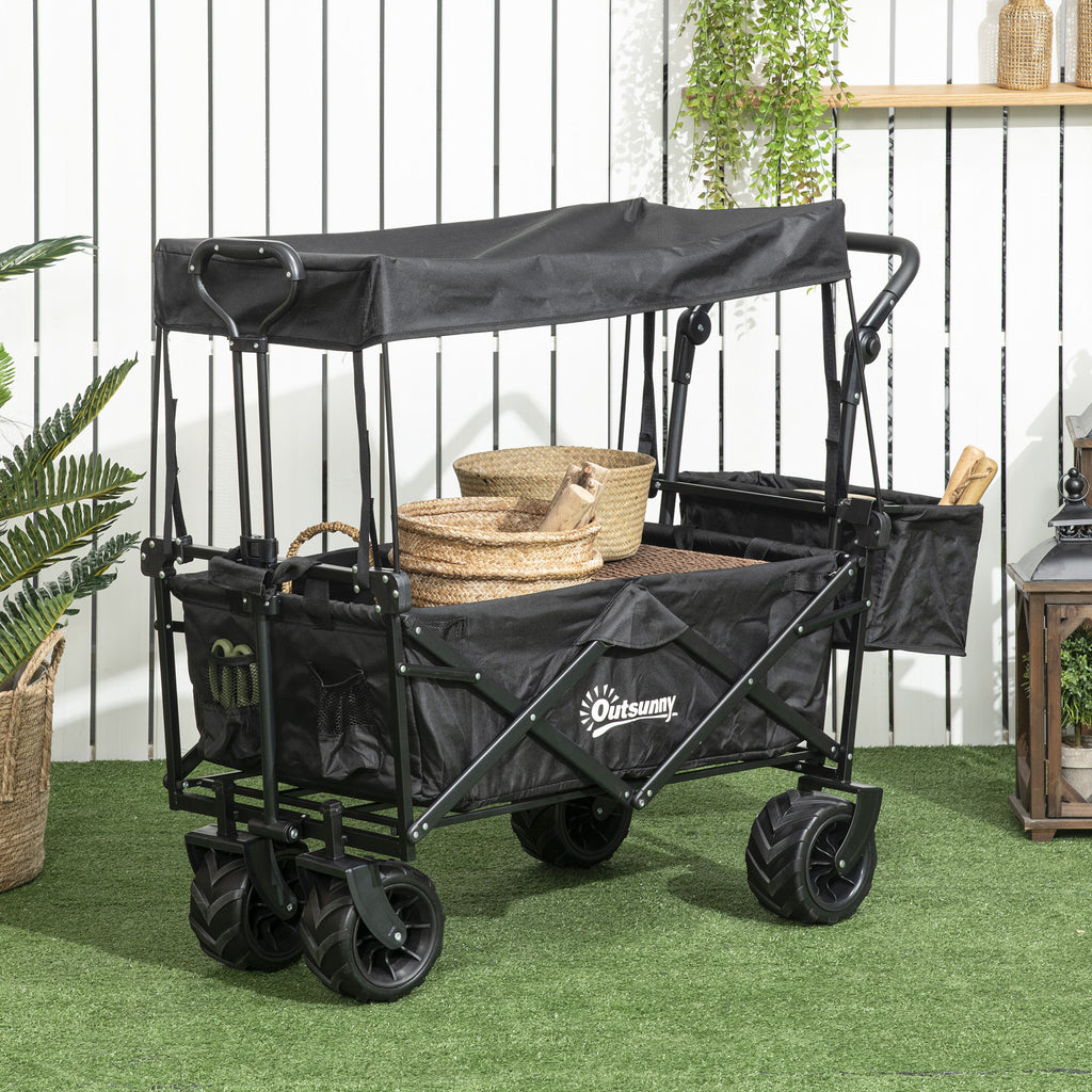 Garden Cart with Foldable, Wheels, Folding Pull-Along Wagon Removable Canopy - product gallery image 2