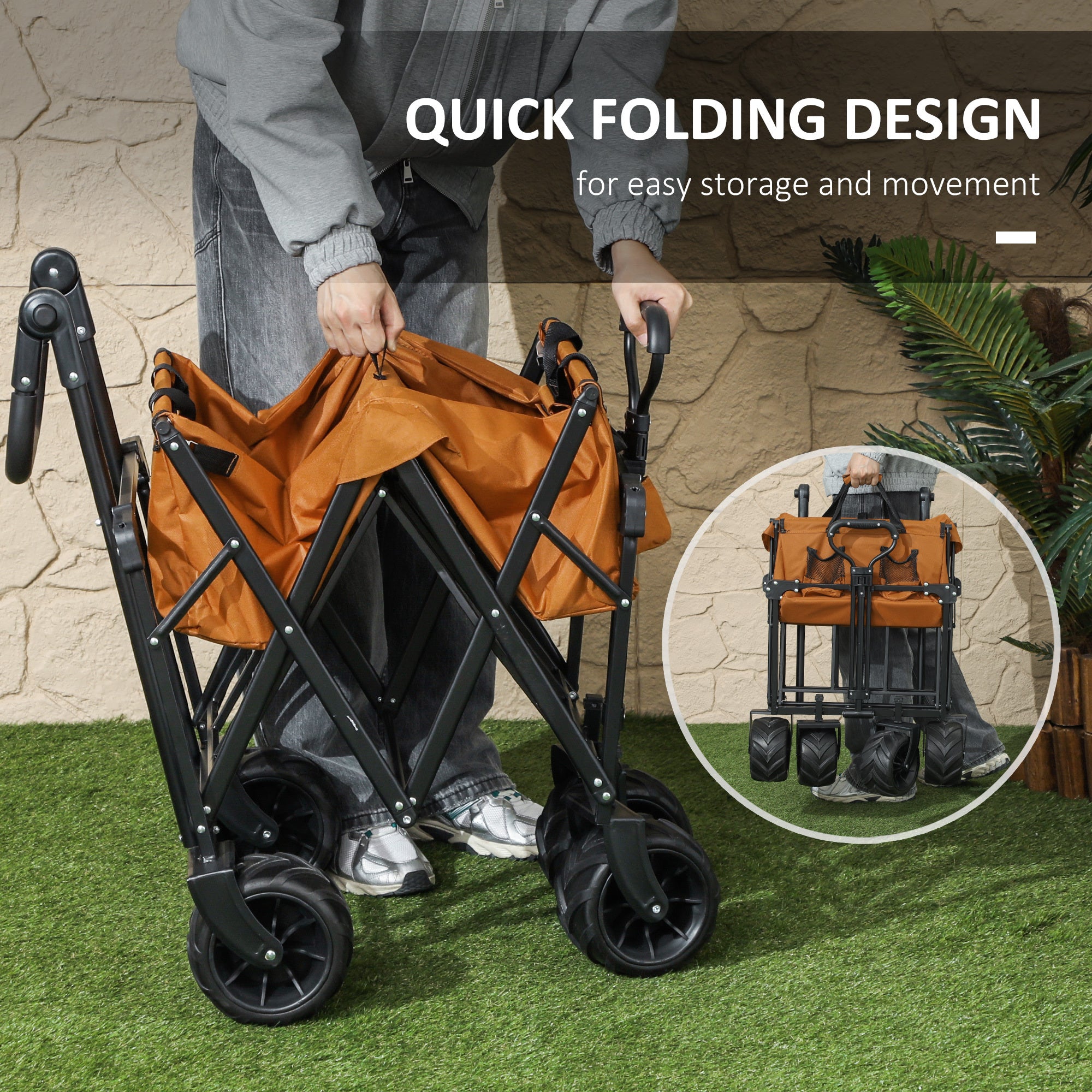 Garden Cart with Foldable, Wheels, Folding Pull-Along Wagon Removable Canopy - product gallery image 20