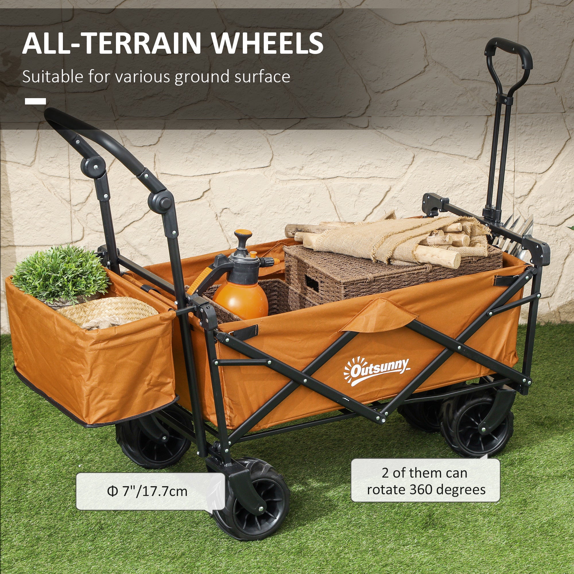 Garden Cart with Foldable, Wheels, Folding Pull-Along Wagon Removable Canopy - product gallery image 22