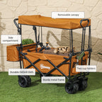 Garden Cart with Foldable, Wheels, Folding Pull-Along Wagon Removable Canopy - product gallery image 23