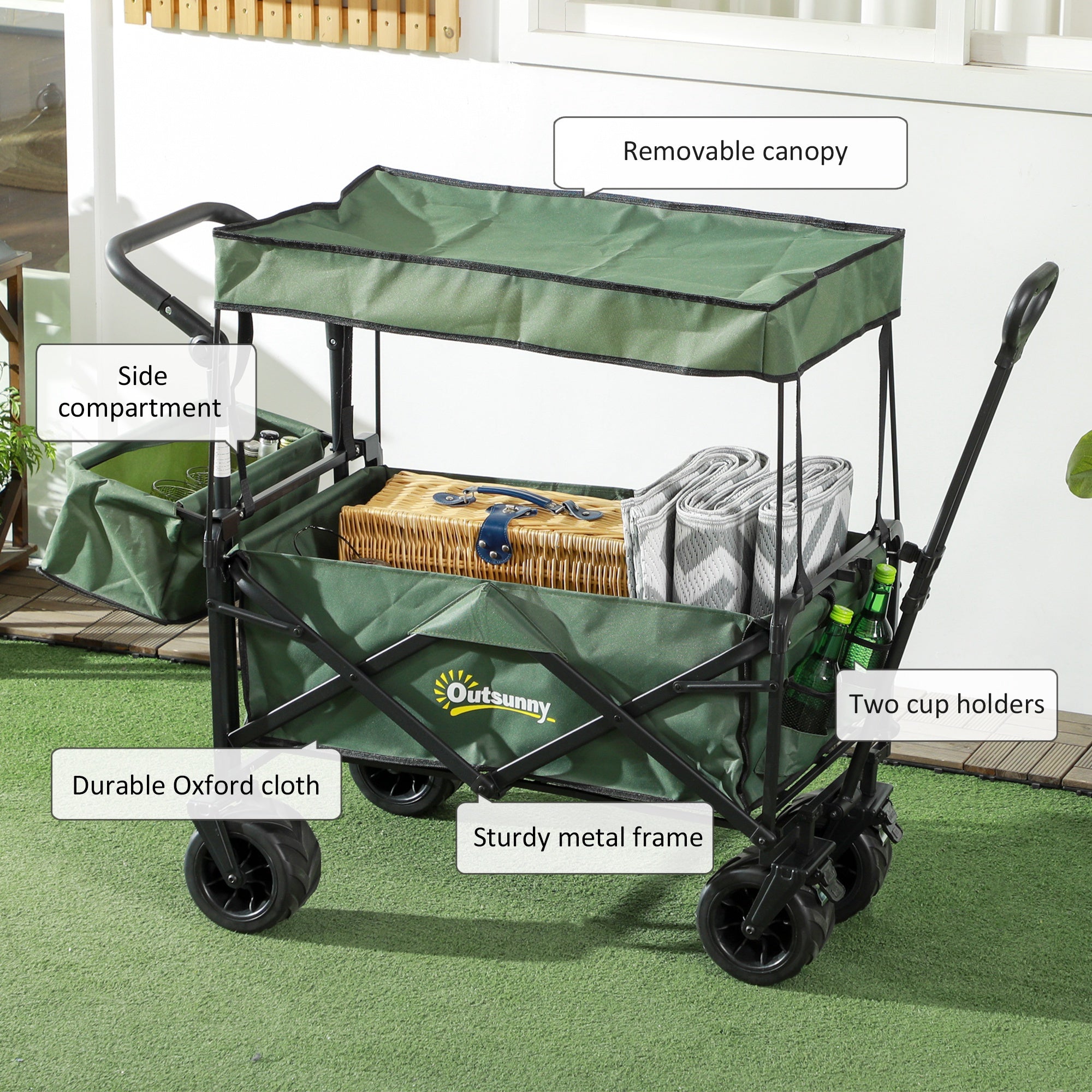 Garden Cart with Foldable, Wheels, Folding Pull-Along Wagon Removable Canopy - product gallery image 29