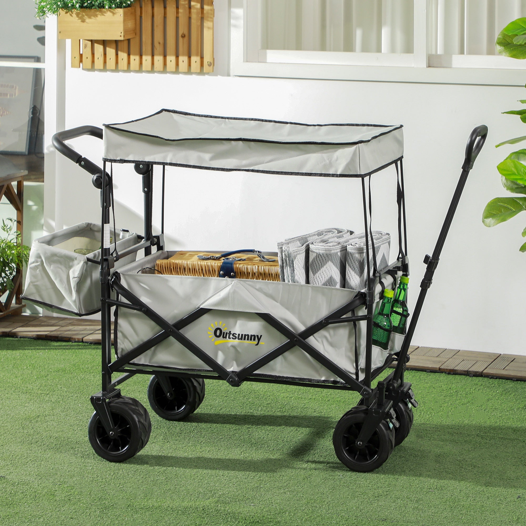 Garden Cart with Foldable, Wheels, Folding Pull-Along Wagon Removable Canopy - product gallery image 32