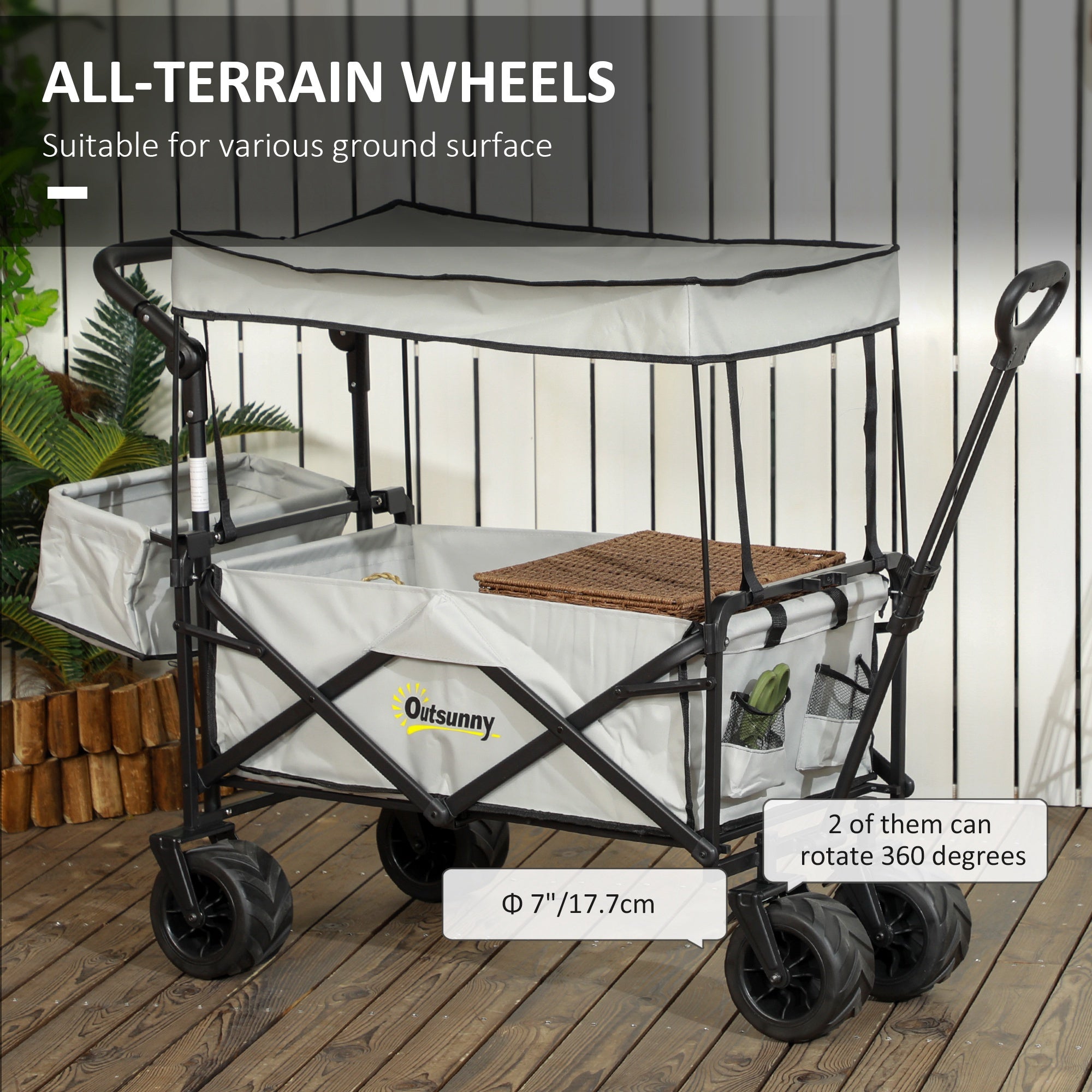 Garden Cart with Foldable, Wheels, Folding Pull-Along Wagon Removable Canopy - product gallery image 36