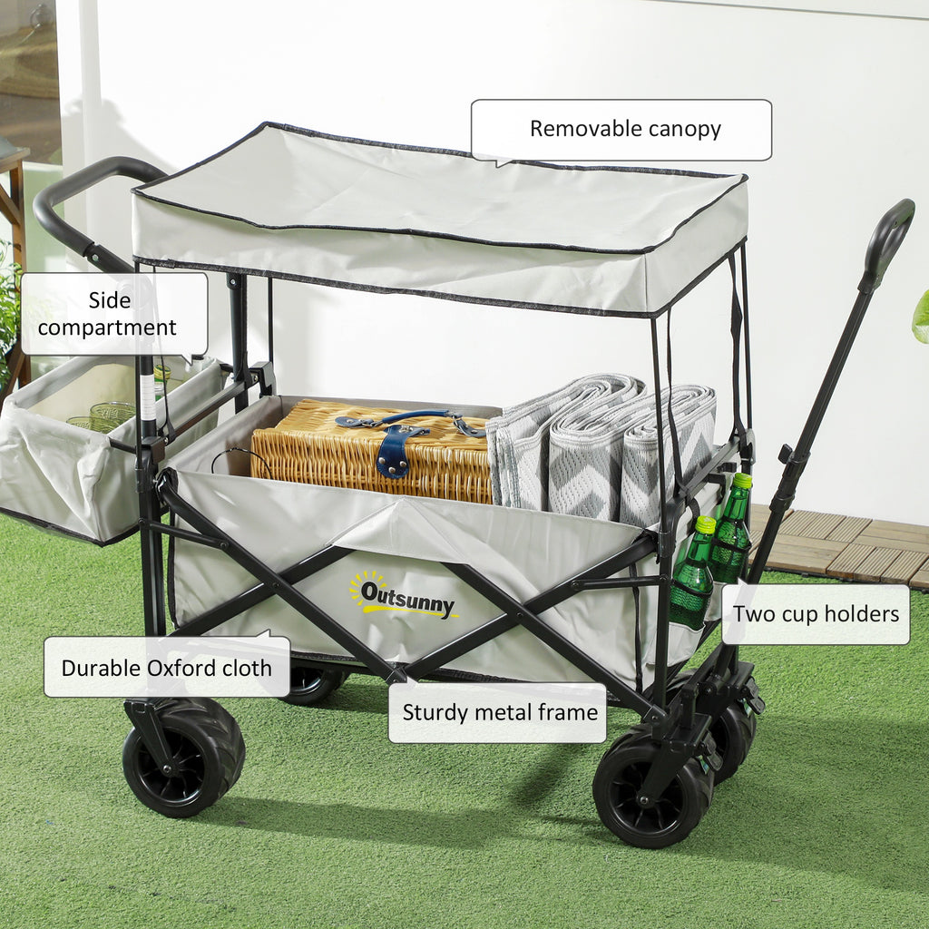 Garden Cart with Foldable, Wheels, Folding Pull-Along Wagon Removable Canopy - product gallery image 37