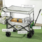 Garden Cart with Foldable, Wheels, Folding Pull-Along Wagon Removable Canopy - product gallery image 37