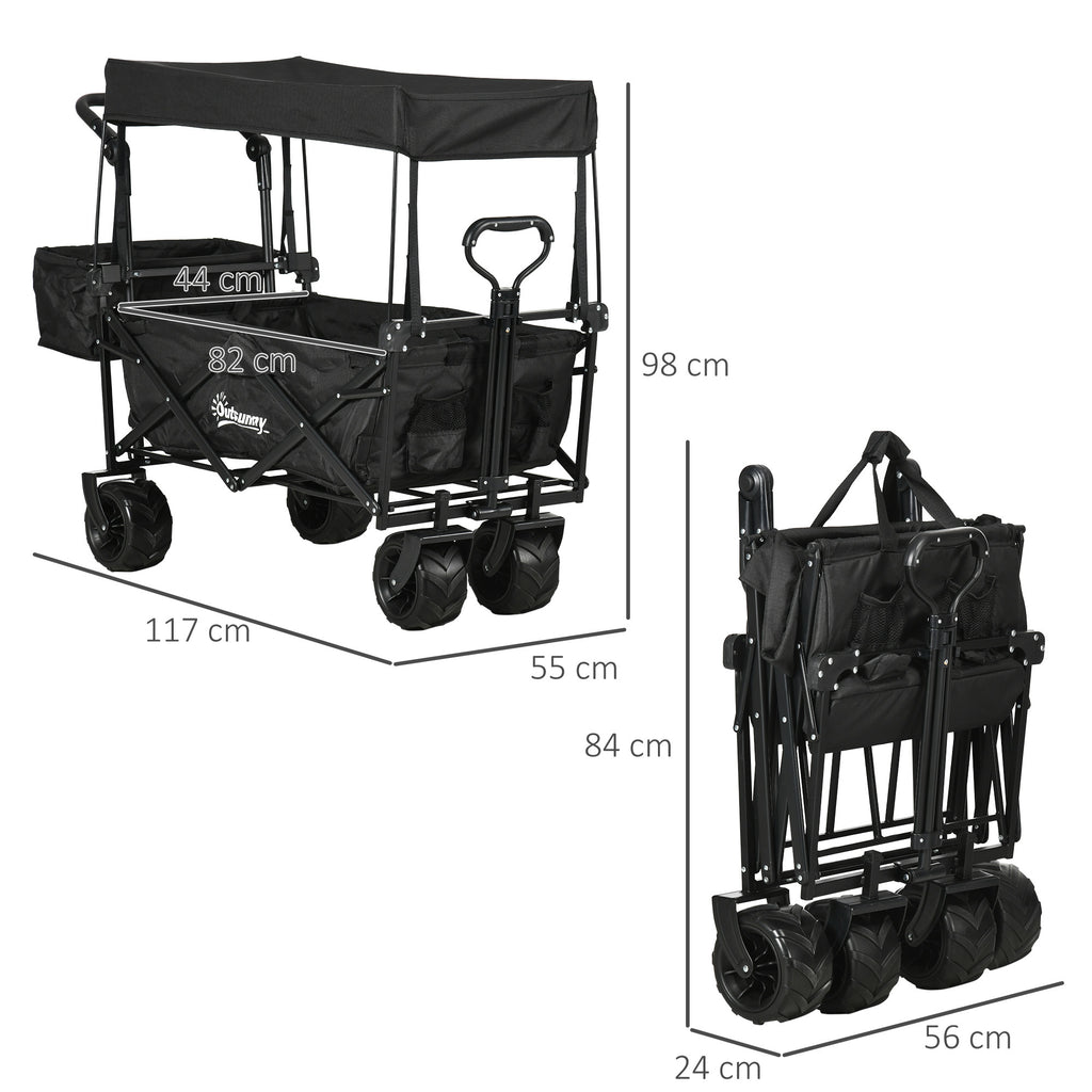 Garden Cart with Foldable, Wheels, Folding Pull-Along Wagon Removable Canopy - product gallery image 4