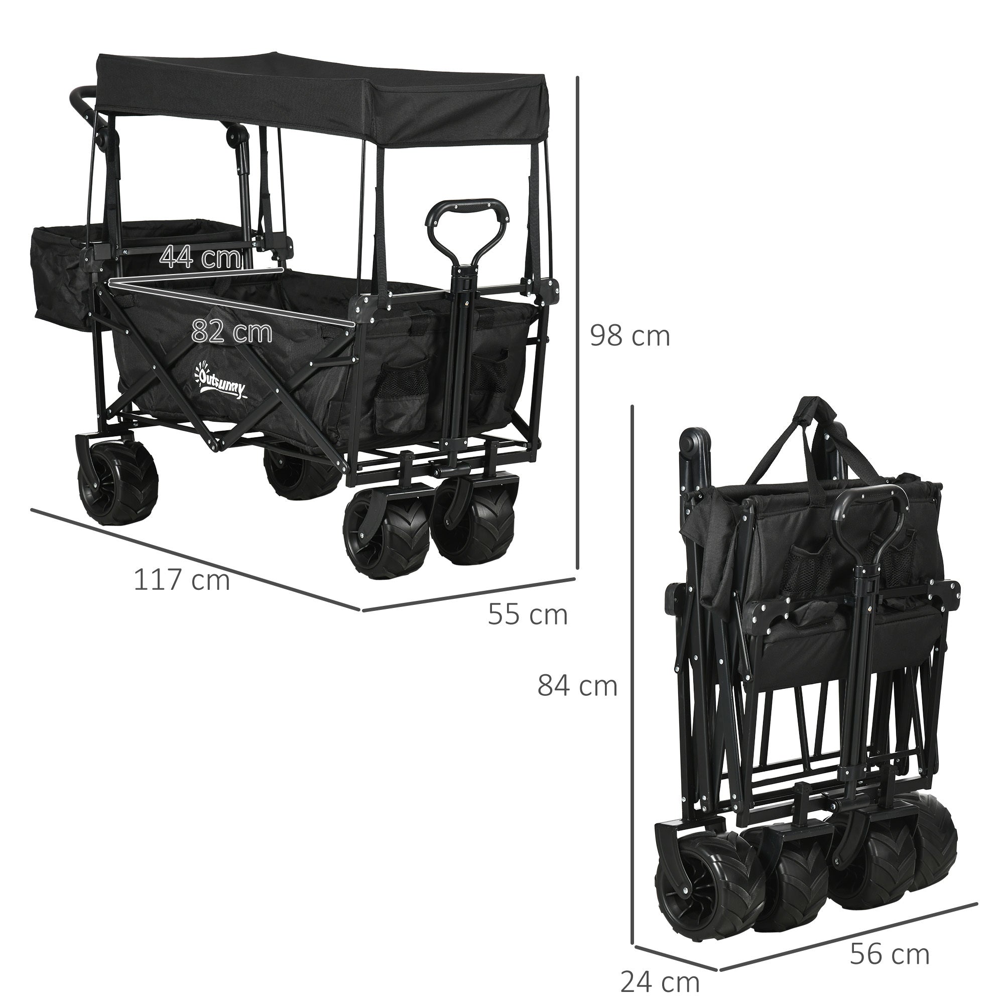 Garden Cart with Foldable, Wheels, Folding Pull-Along Wagon Removable Canopy - product gallery image 4