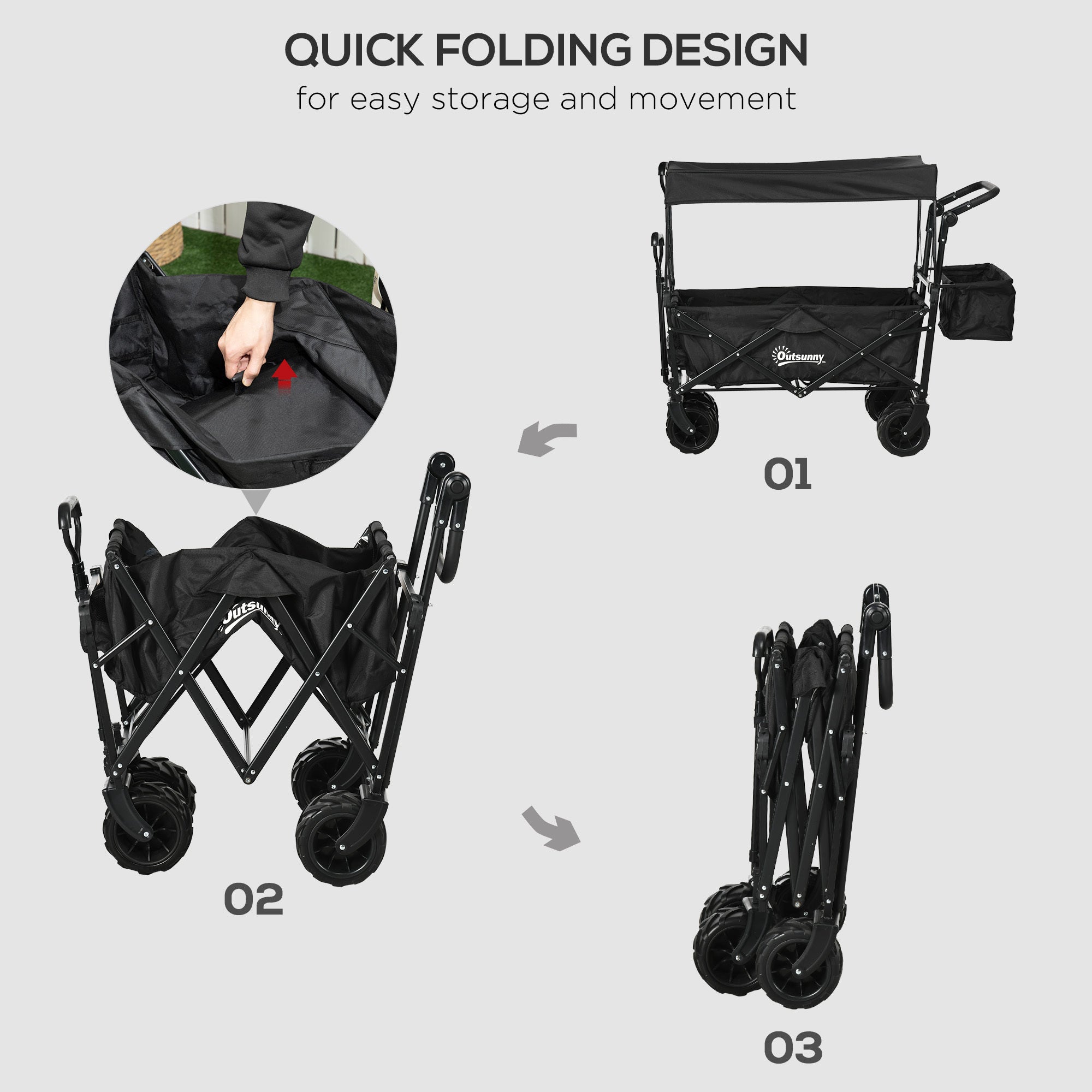 Garden Cart with Foldable, Wheels, Folding Pull-Along Wagon Removable Canopy - product gallery image 6
