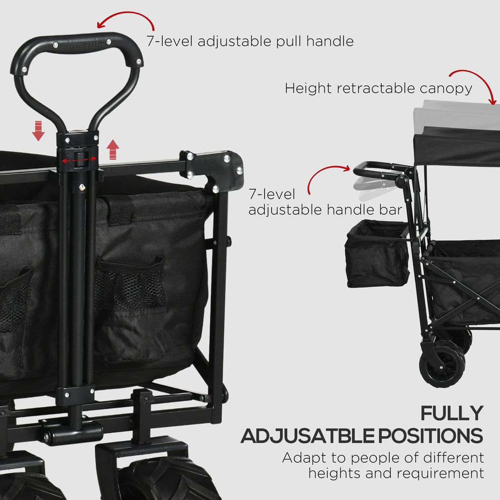 Garden Cart with Foldable, Wheels, Folding Pull-Along Wagon Removable Canopy - product gallery image 7