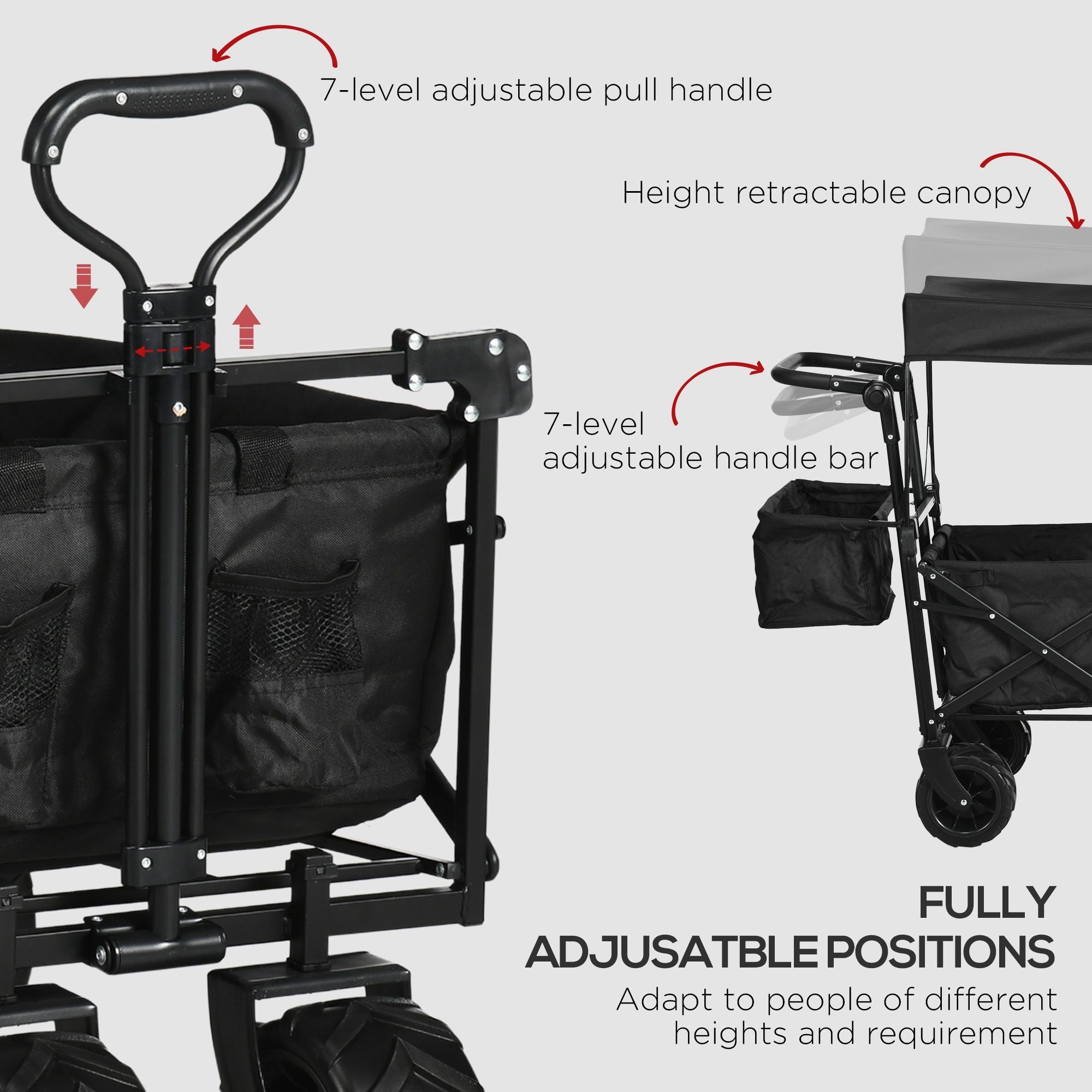 Garden Cart with Foldable, Wheels, Folding Pull-Along Wagon Removable Canopy - product gallery image 7