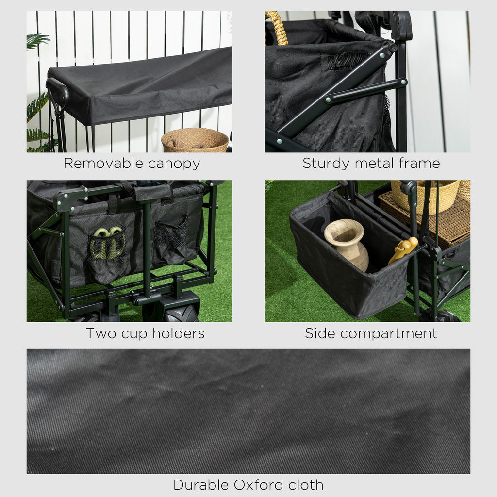 Garden Cart with Foldable, Wheels, Folding Pull-Along Wagon Removable Canopy - product gallery image 9