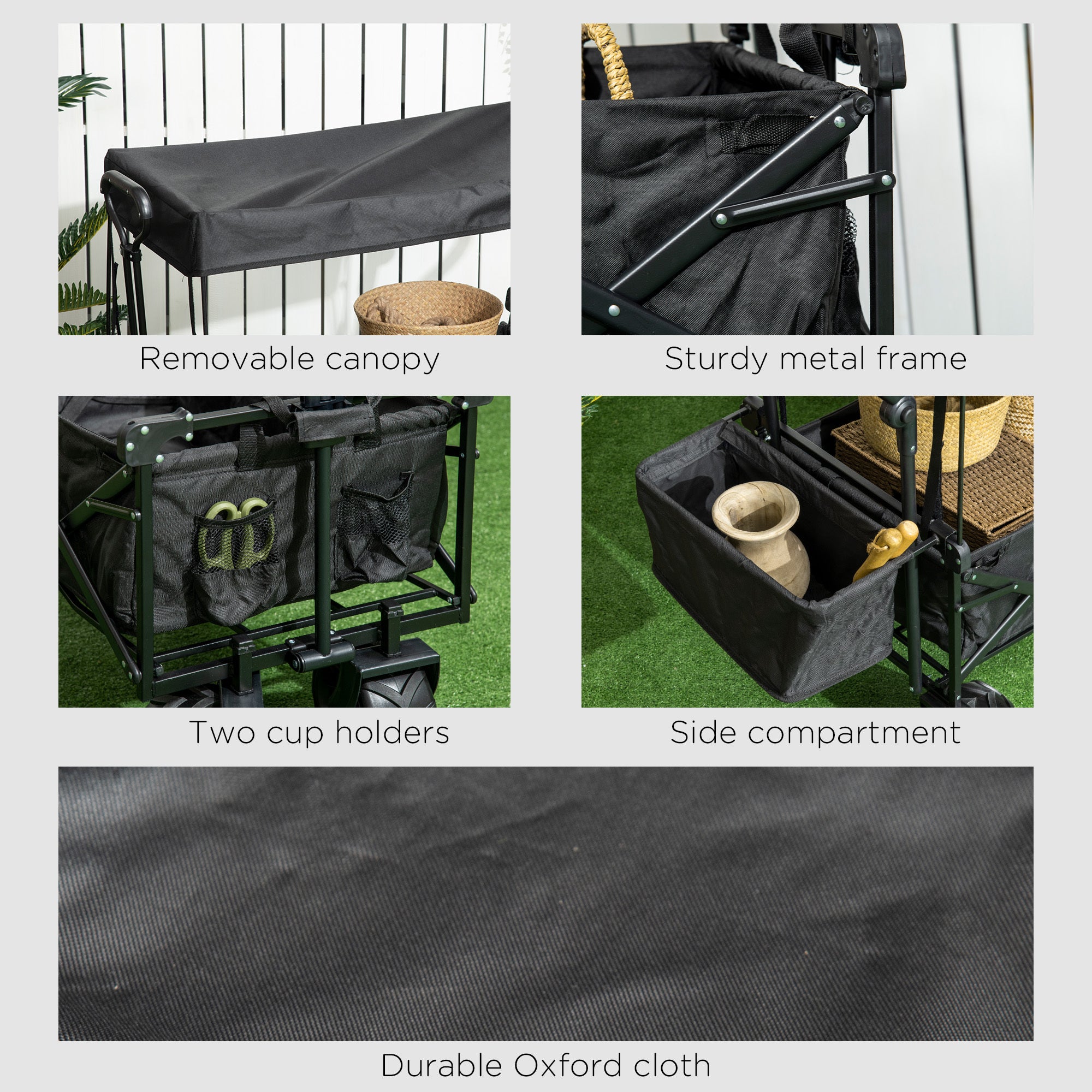 Garden Cart with Foldable, Wheels, Folding Pull-Along Wagon Removable Canopy - product gallery image 9