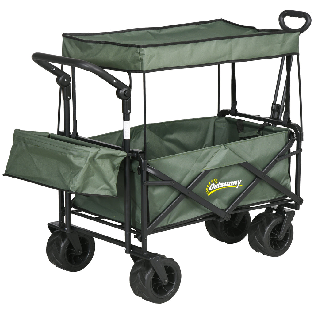 Garden Cart with Foldable, Wheels, Folding Pull-Along Wagon Removable Canopy - Green option