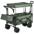Garden Cart with Foldable, Wheels, Folding Pull-Along Wagon Removable Canopy - Green option
