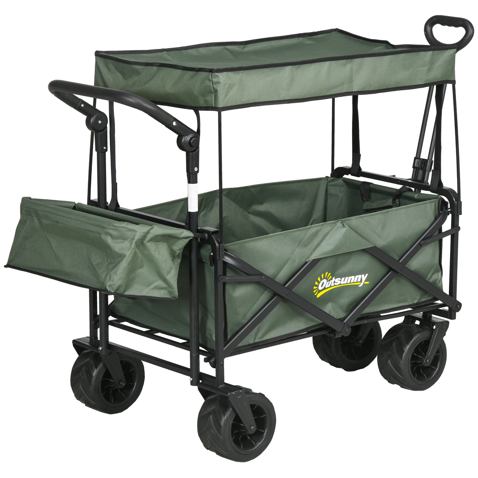Garden Cart with Foldable, Wheels, Folding Pull-Along Wagon Removable Canopy - Green option
