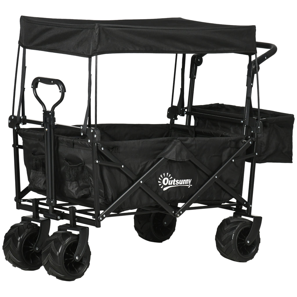 Garden Cart with Foldable, Wheels, Folding Pull-Along Wagon Removable Canopy