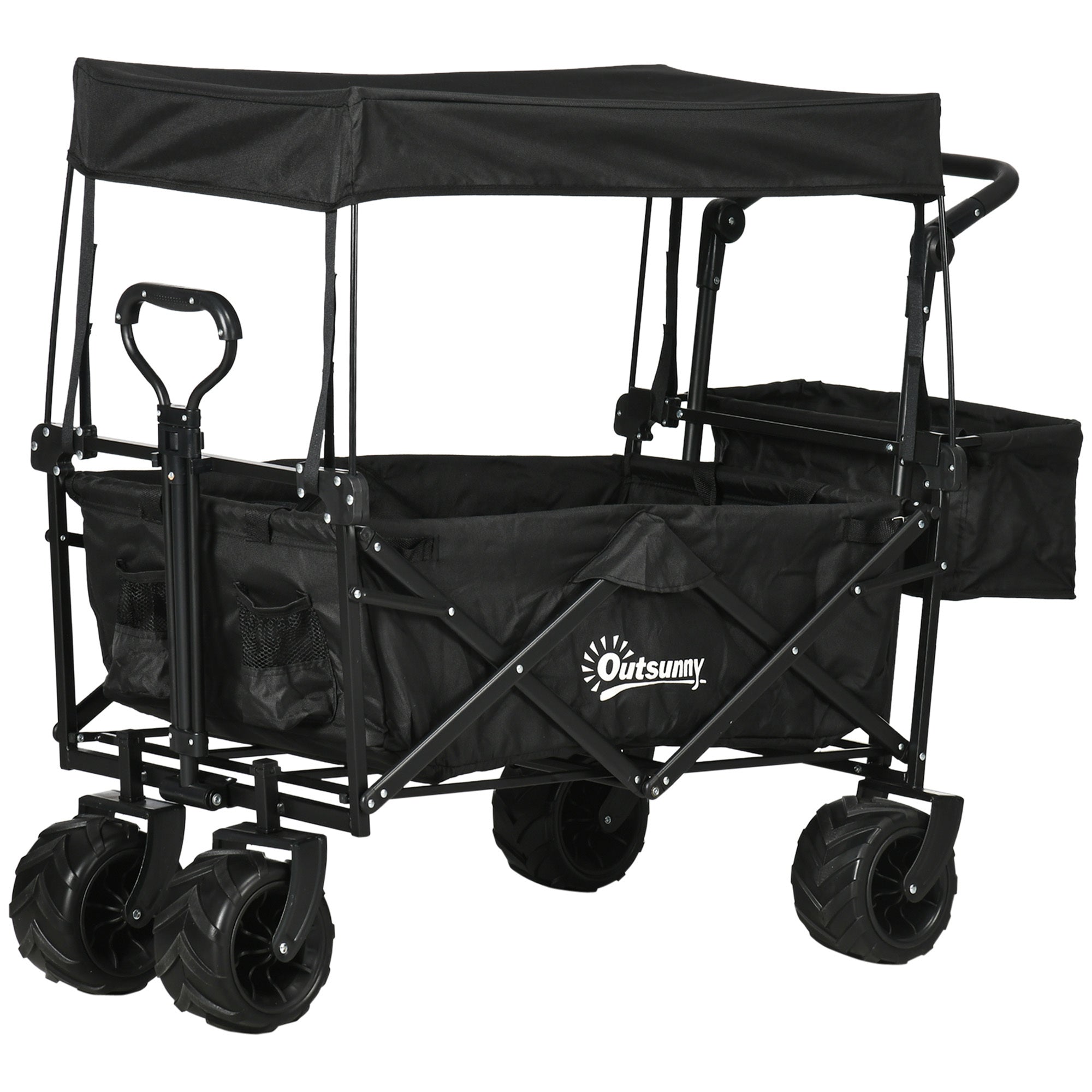 Garden Cart with Foldable, Wheels, Folding Pull-Along Wagon Removable Canopy