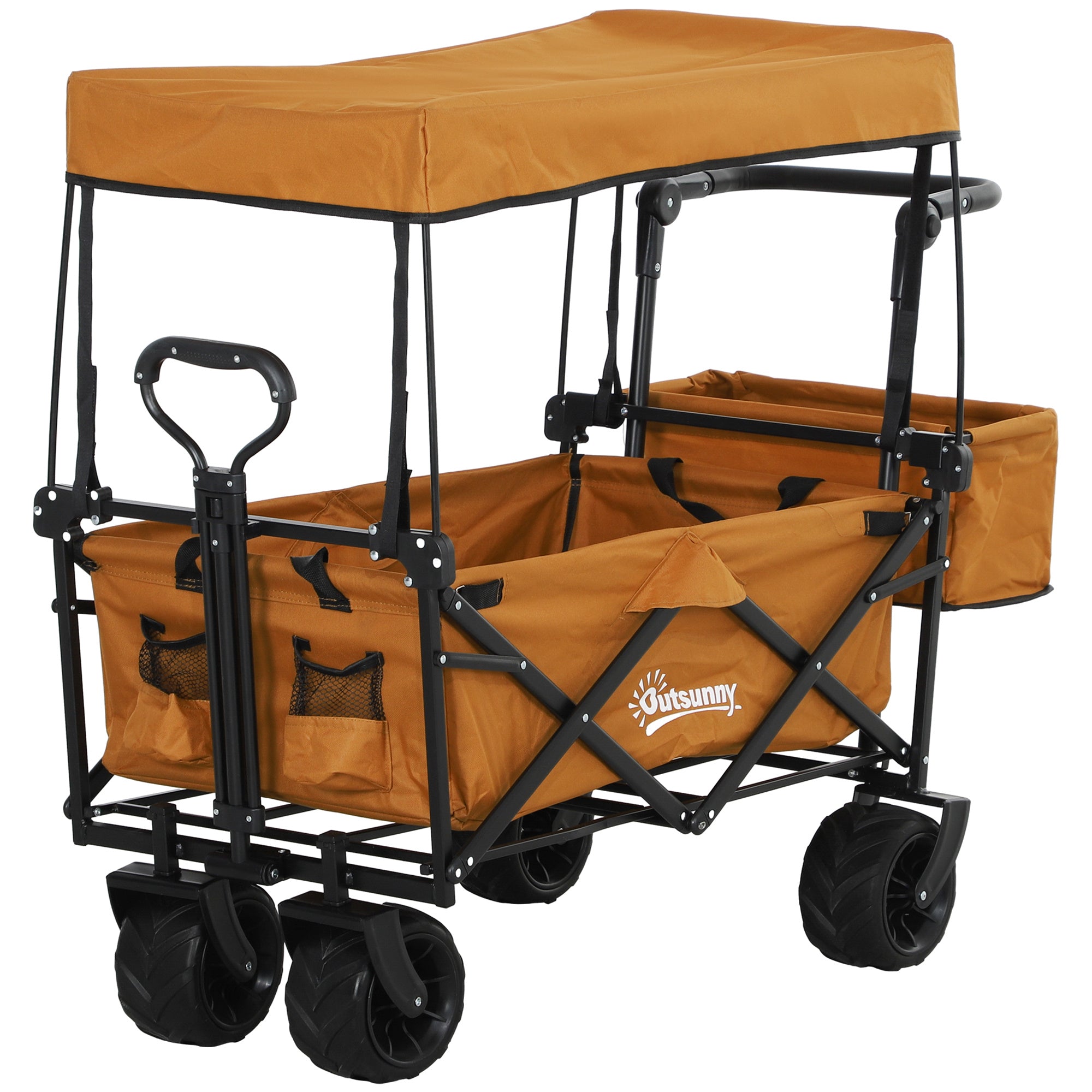 Garden Cart with Foldable, Wheels, Folding Pull-Along Wagon Removable Canopy - Orange option