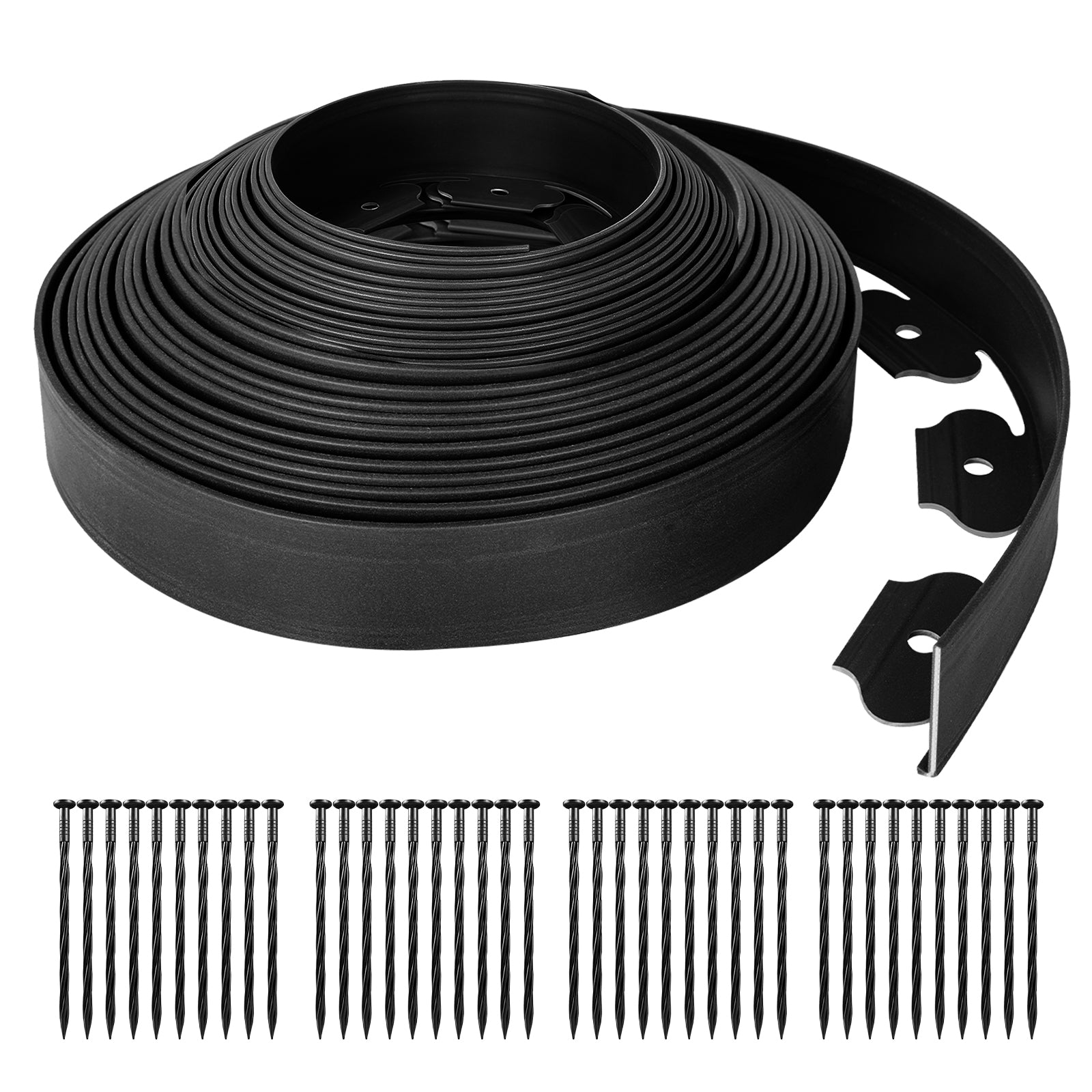 Garden Edging with 10m, 20m, Wood, Border 10m 20m No-Dig Flexible Plastic - Black, 2000L x 6H cm with 80 Pegs option