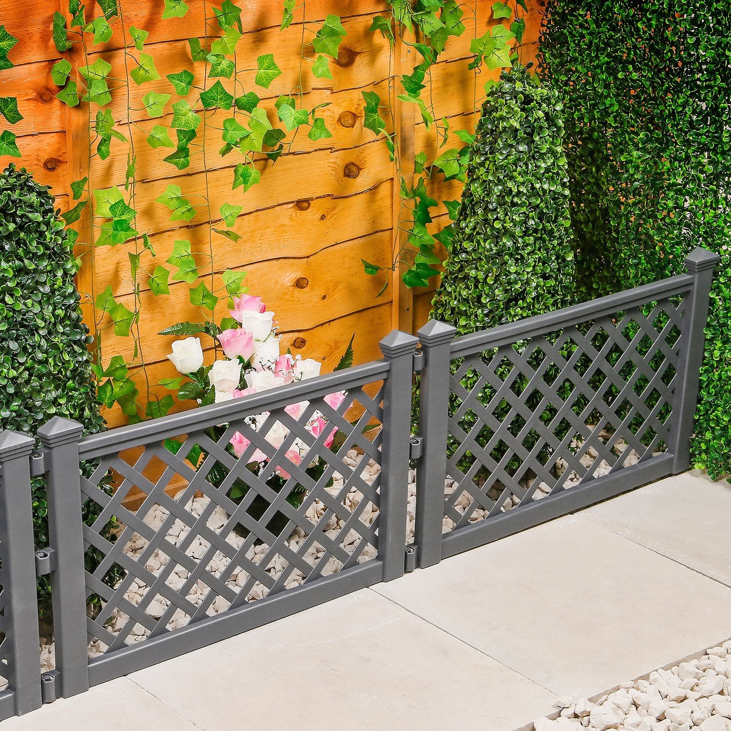 Garden Fence Panel with 240cm, Plastic, Pack of 4 for gardens and patios - Grey, Pack of 4 option