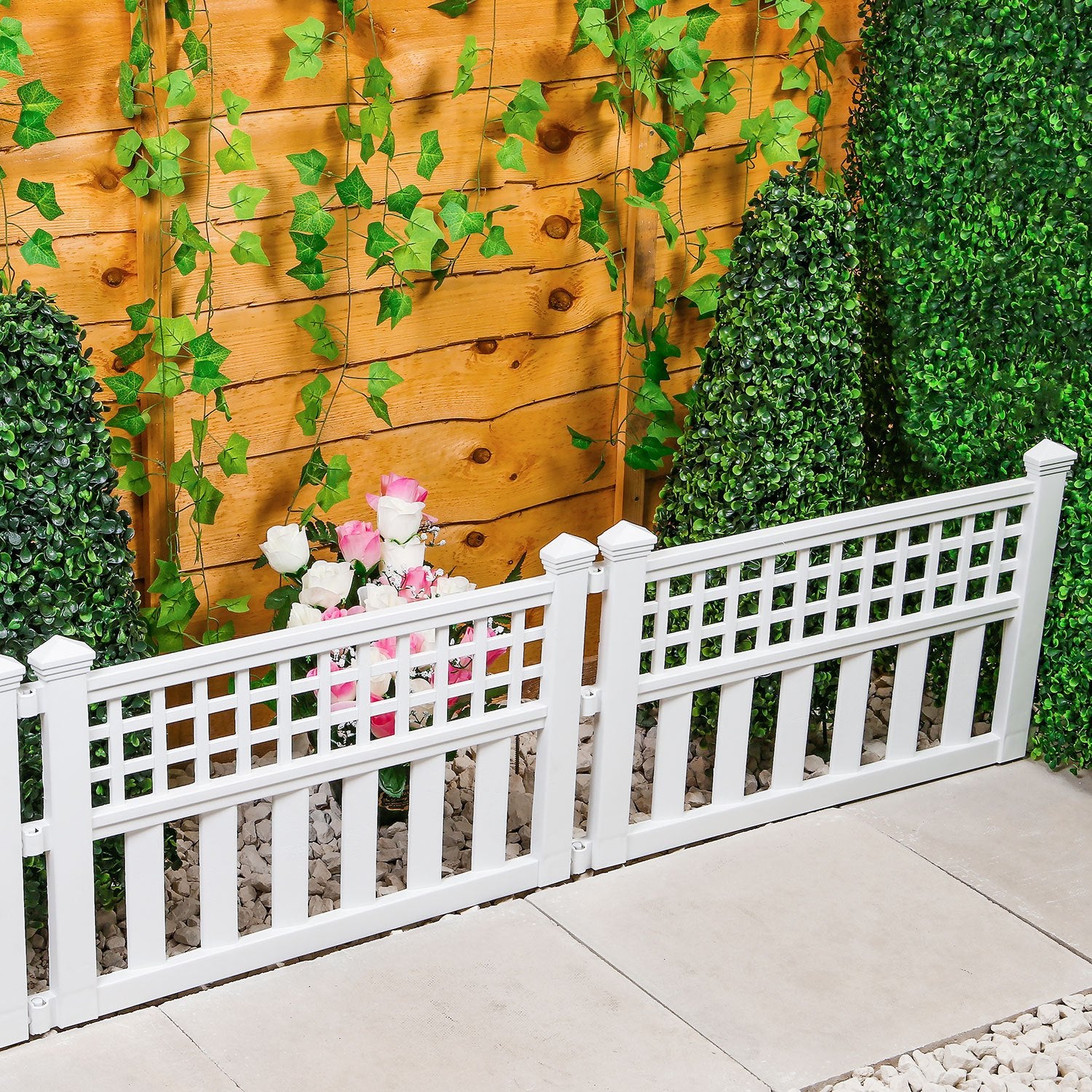 Garden Fence Panel with 240cm, Plastic, Pack of 4 for gardens and patios - White, Pack of 4 option