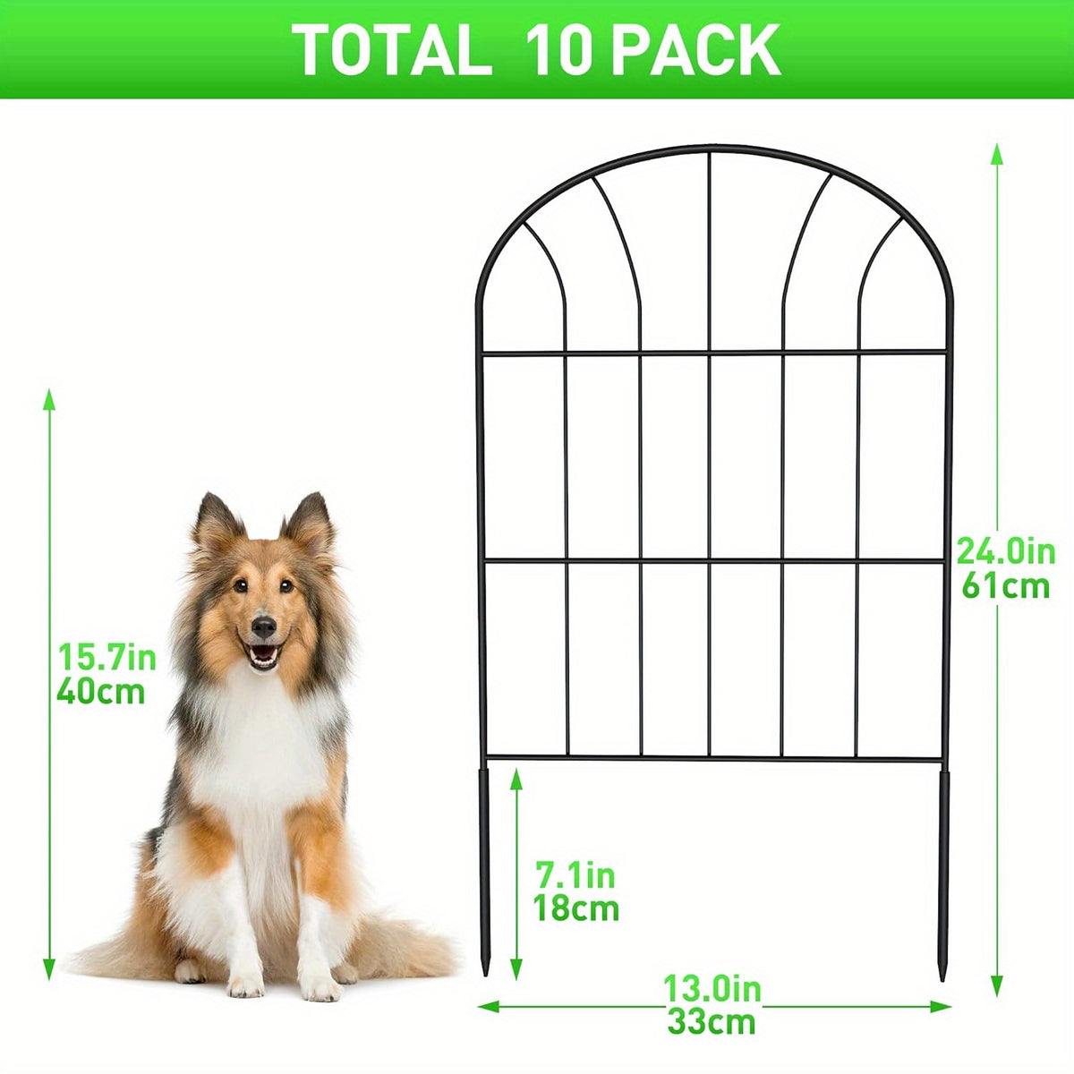 Garden Fence Panels & Edging with Foldable, Metal, 10 Pack - 61 x 33cm, 10 Pack option