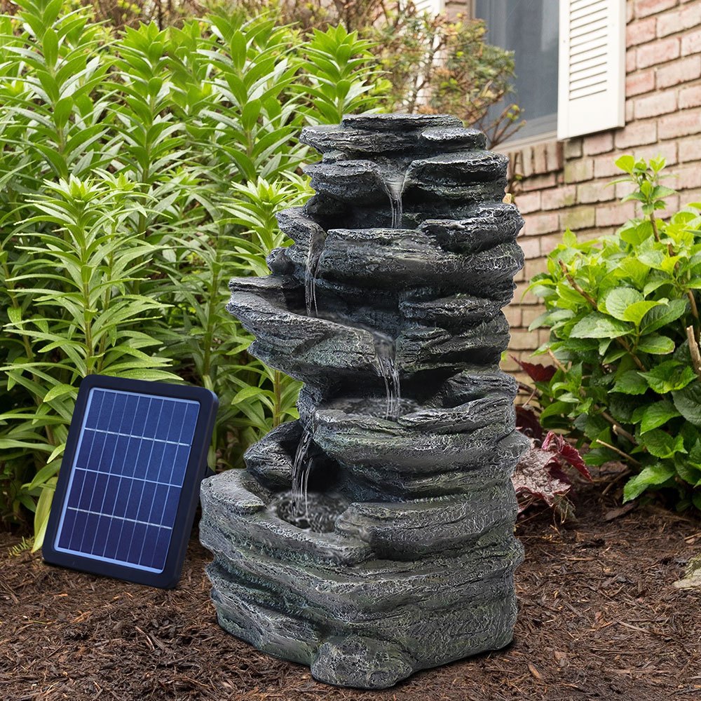 Garden Fountain with 46cm, 27*23*46 CM, Stone-Effect Rockery LED Water Feature - product gallery image 7