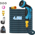 Garden Hose with 17FT, 150FT, Expandable Pipe Function Spray Nozzle - Black Blue, 17FT/4.5M (after filling with water) option