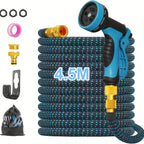 Garden Hose with 17FT, 150FT, Expandable Pipe Function Spray Nozzle - Black Blue, 17FT/4.5M (after filling with water) option