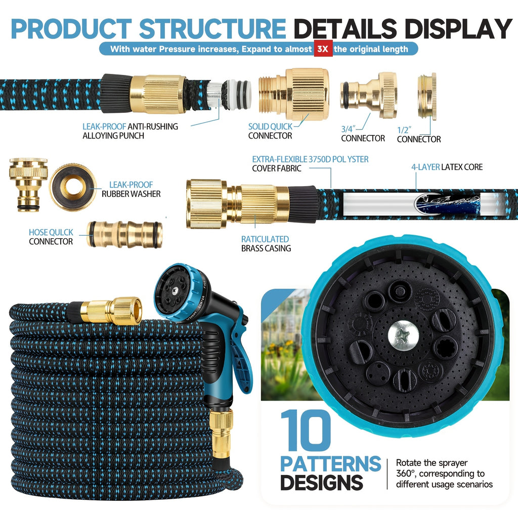 Garden Hose with Leakproof, 7.62m, 45.72m, Expandable 8-Function Spray Nozzle Heavy-Duty - product gallery image 2