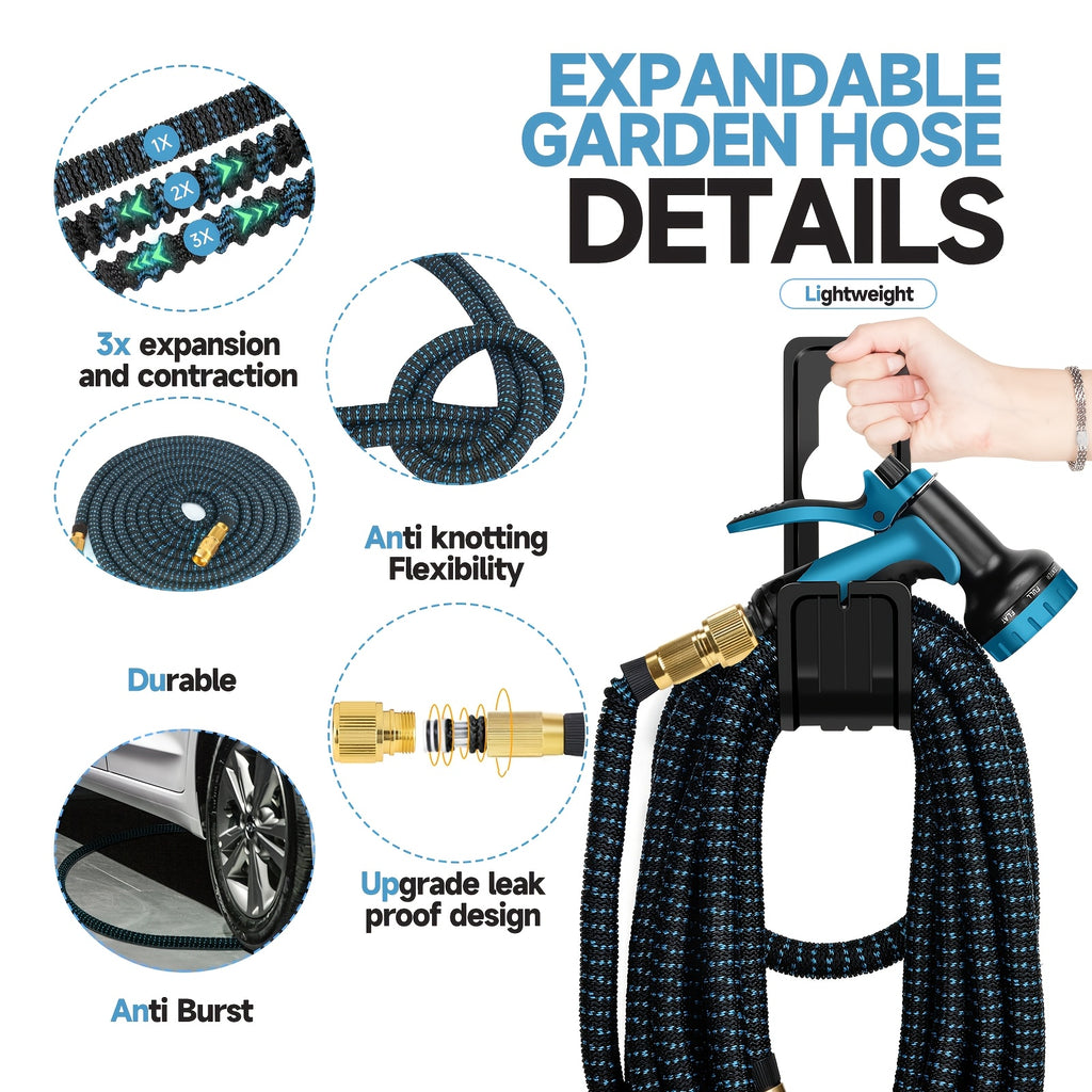 Garden Hose with Leakproof, 7.62m, 45.72m, Expandable 8-Function Spray Nozzle Heavy-Duty - product gallery image 3