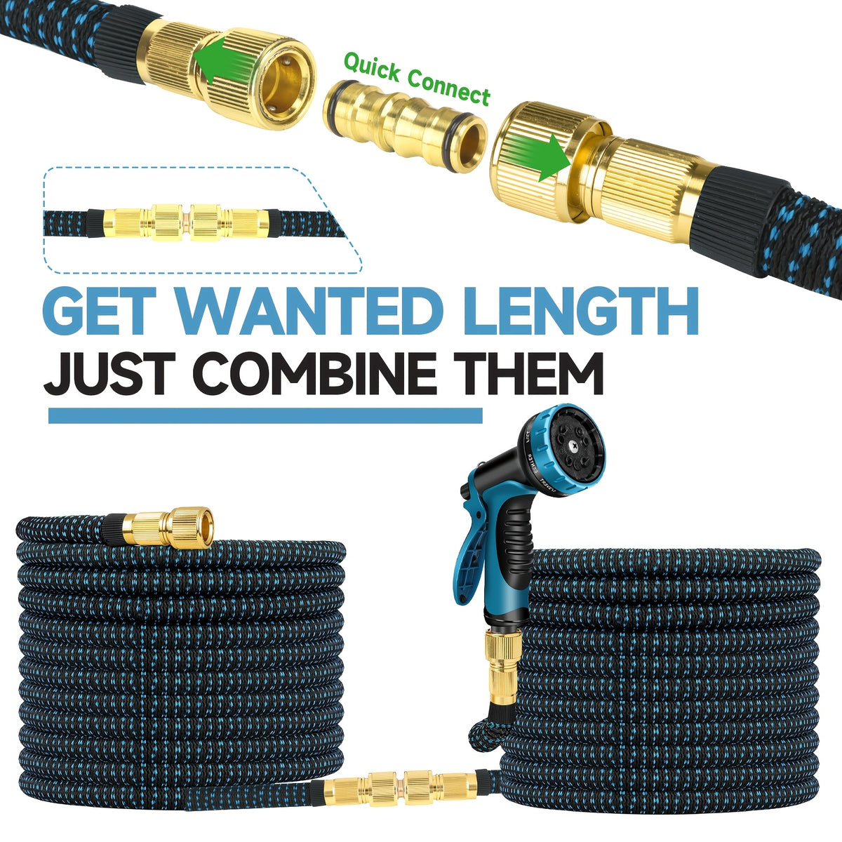 Garden Hose with Leakproof, 7.62m, 45.72m, Expandable 8-Function Spray Nozzle Heavy-Duty - product gallery image 8