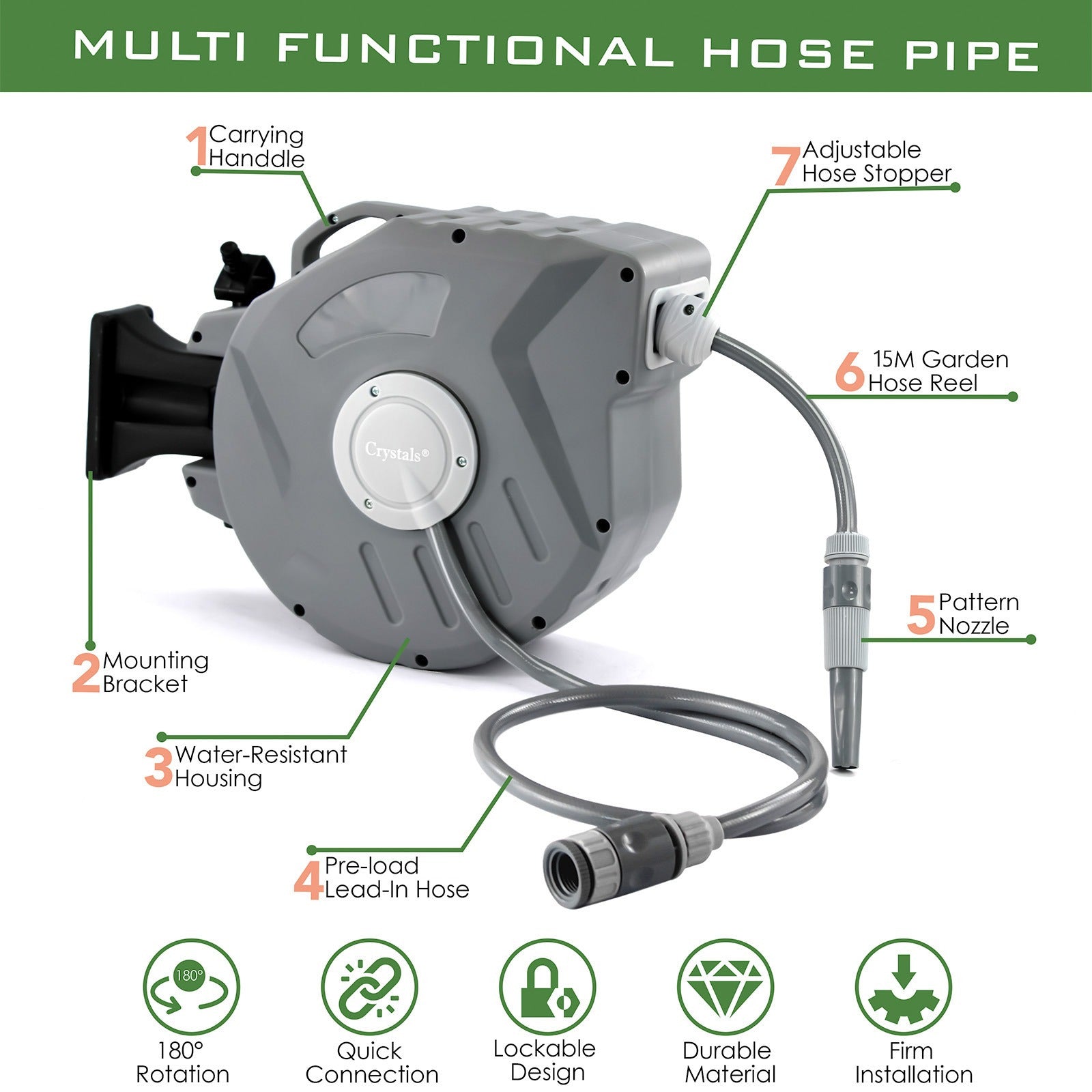 Garden Hose with Wall-Mounted, Freestanding, 10M, 15M - product gallery image 8