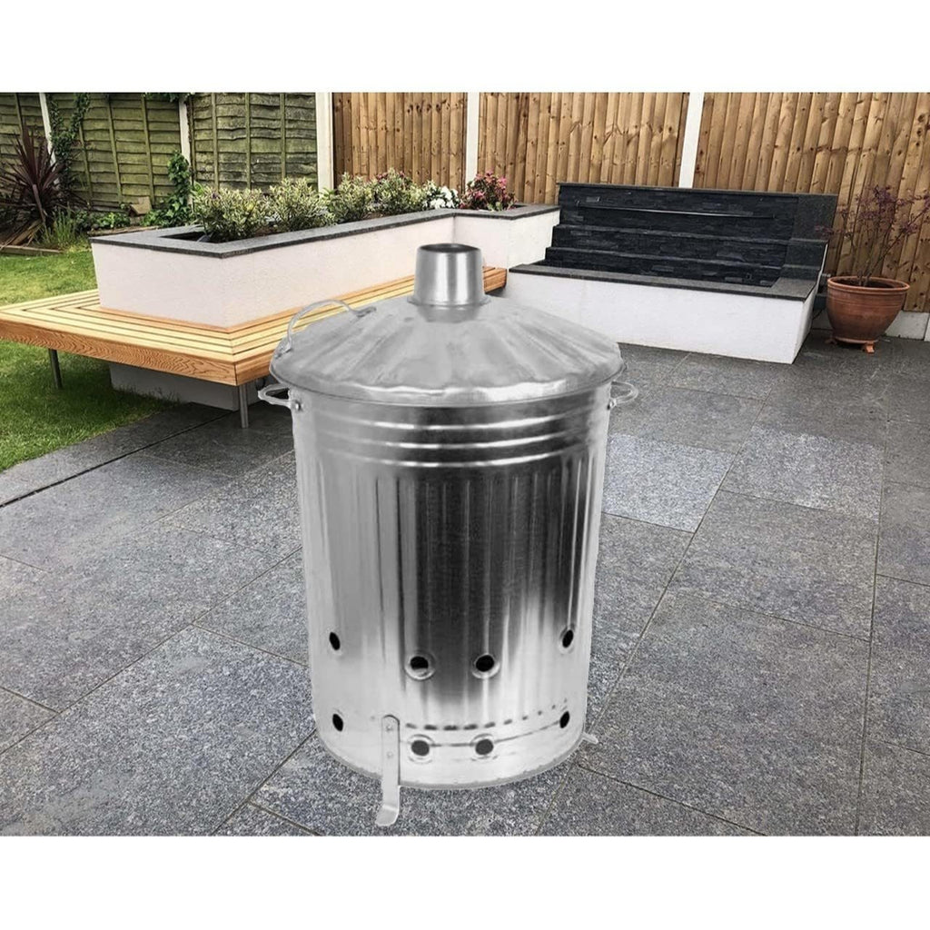 Garden Incinerator with 90 L, Metal, 90l, Litre Galvanised Bin Chimney Lid Legs - product gallery image 2