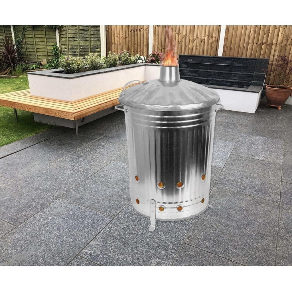 Garden Incinerator with 90 L, Metal, 90l, Litre Galvanised Bin Chimney Lid Legs - product gallery image 4