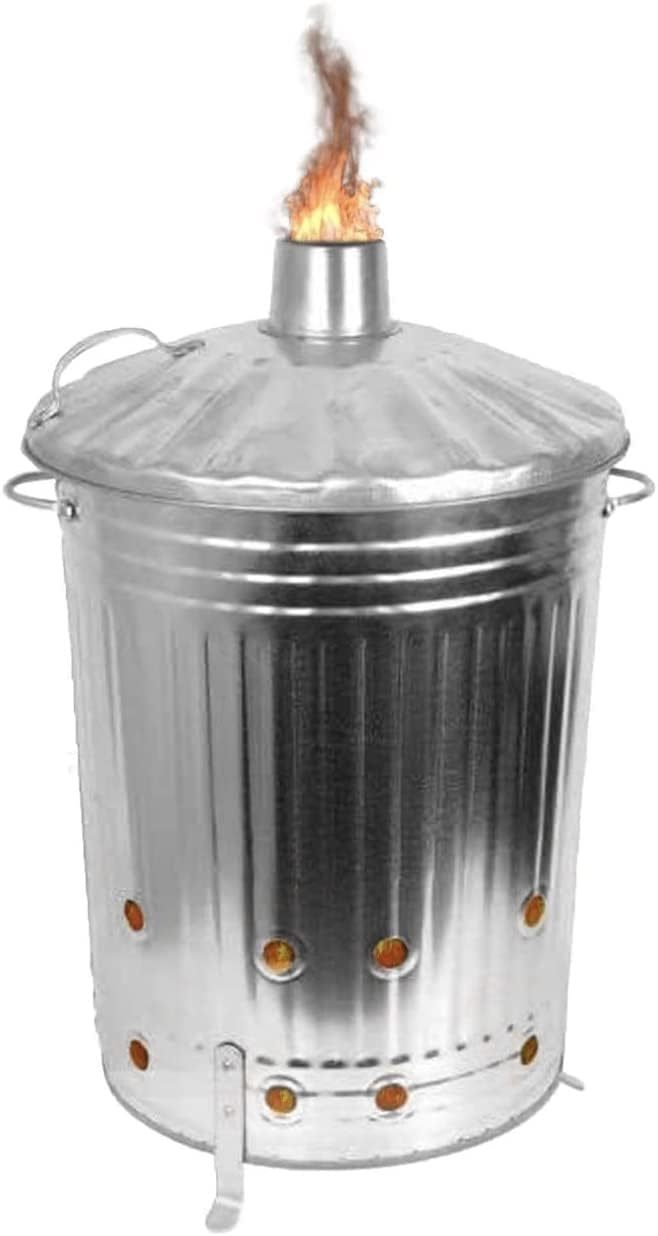 Garden Incinerator with 90 L, Metal, 90l, Litre Galvanised Bin Chimney Lid Legs - product gallery image 6