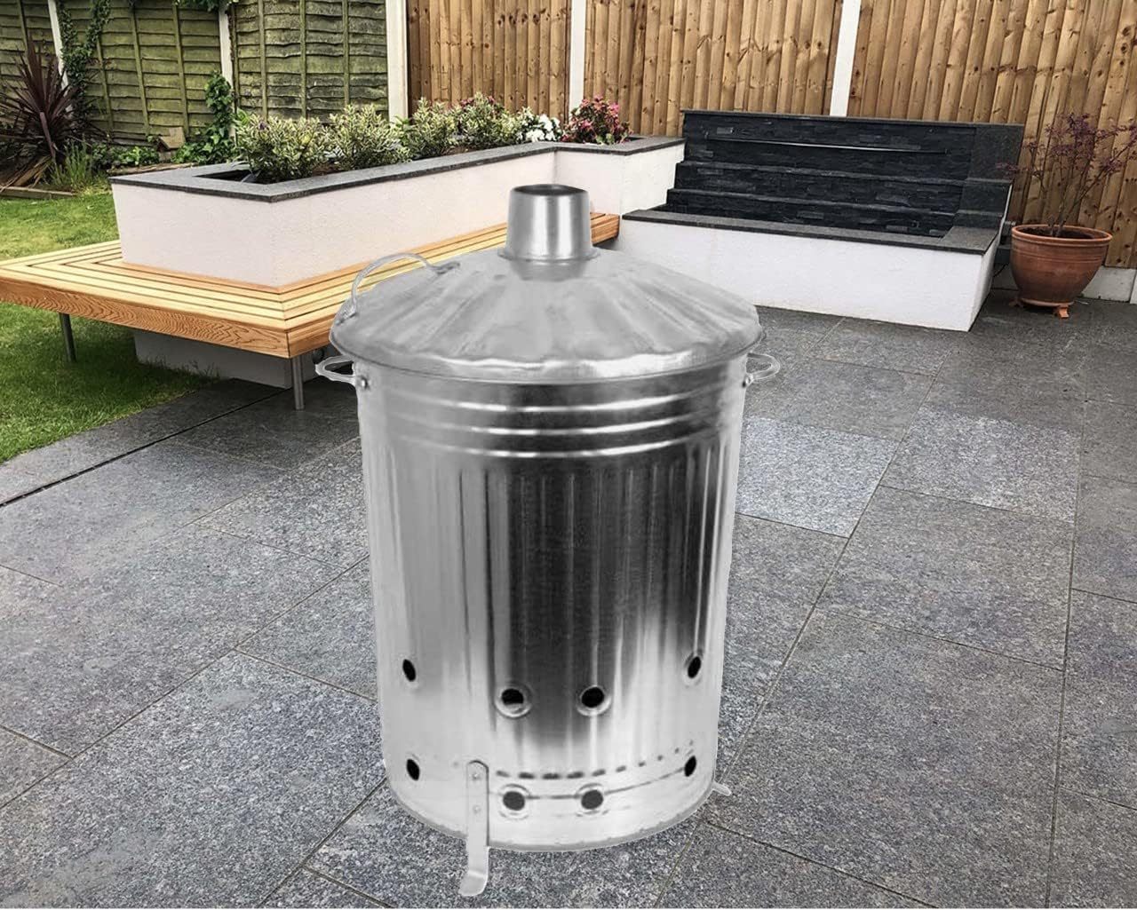 Garden Incinerator with 90 L, Metal, 90l, Litre Galvanised Bin Chimney Lid Legs - product gallery image 7