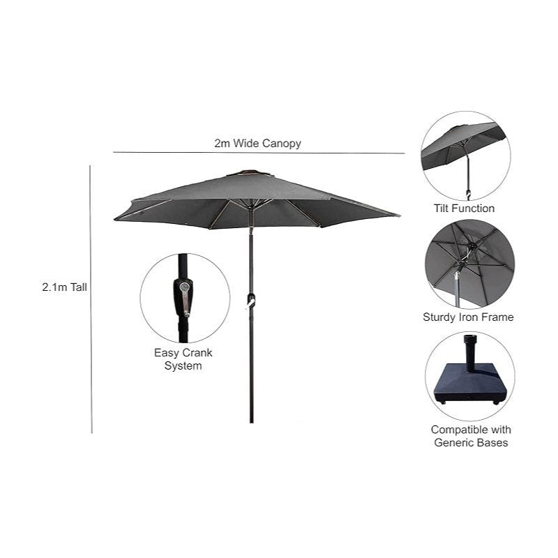 Garden Parasol with Water-Resistant, 2M, 38mm, 2M Crank Handle Umbrella Polyester Canopy - product gallery image 4
