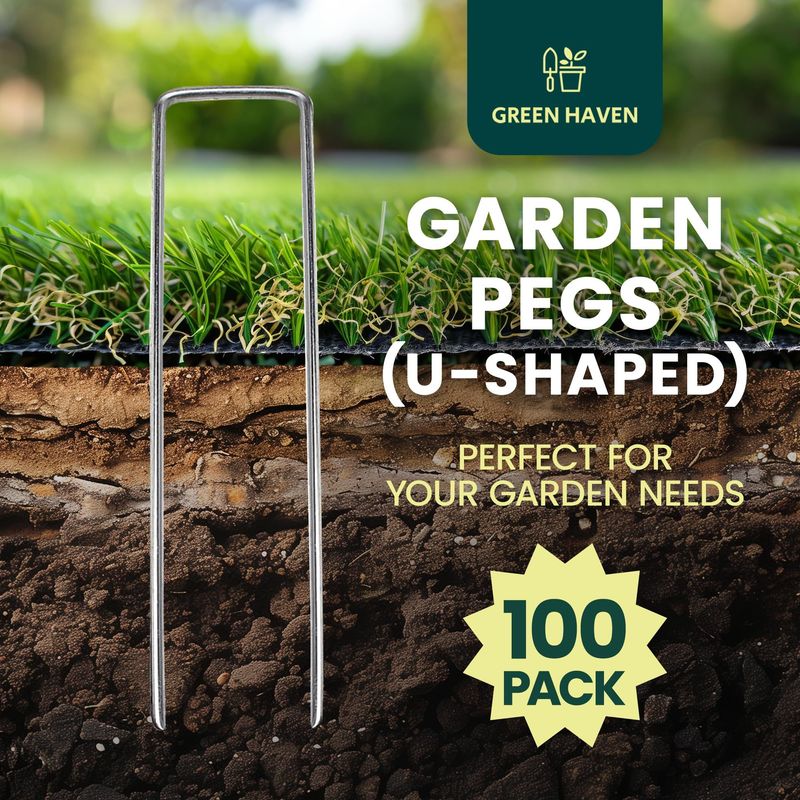 Garden Peg with 100, Pegs of Heavy Duty Galvanised U-Shaped - product gallery image 2