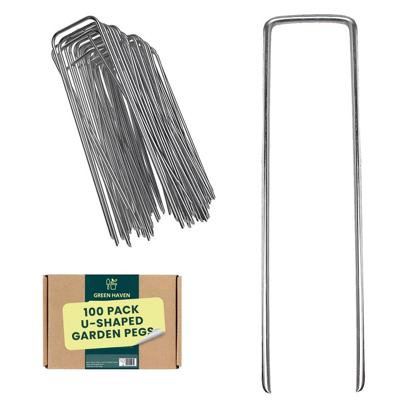 Garden Peg with 100, Pegs of Heavy Duty Galvanised U-Shaped