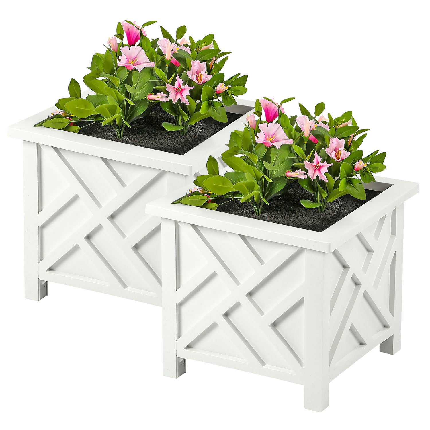 Garden Planter with Lattice Design Box of 14.5 Inch - White option