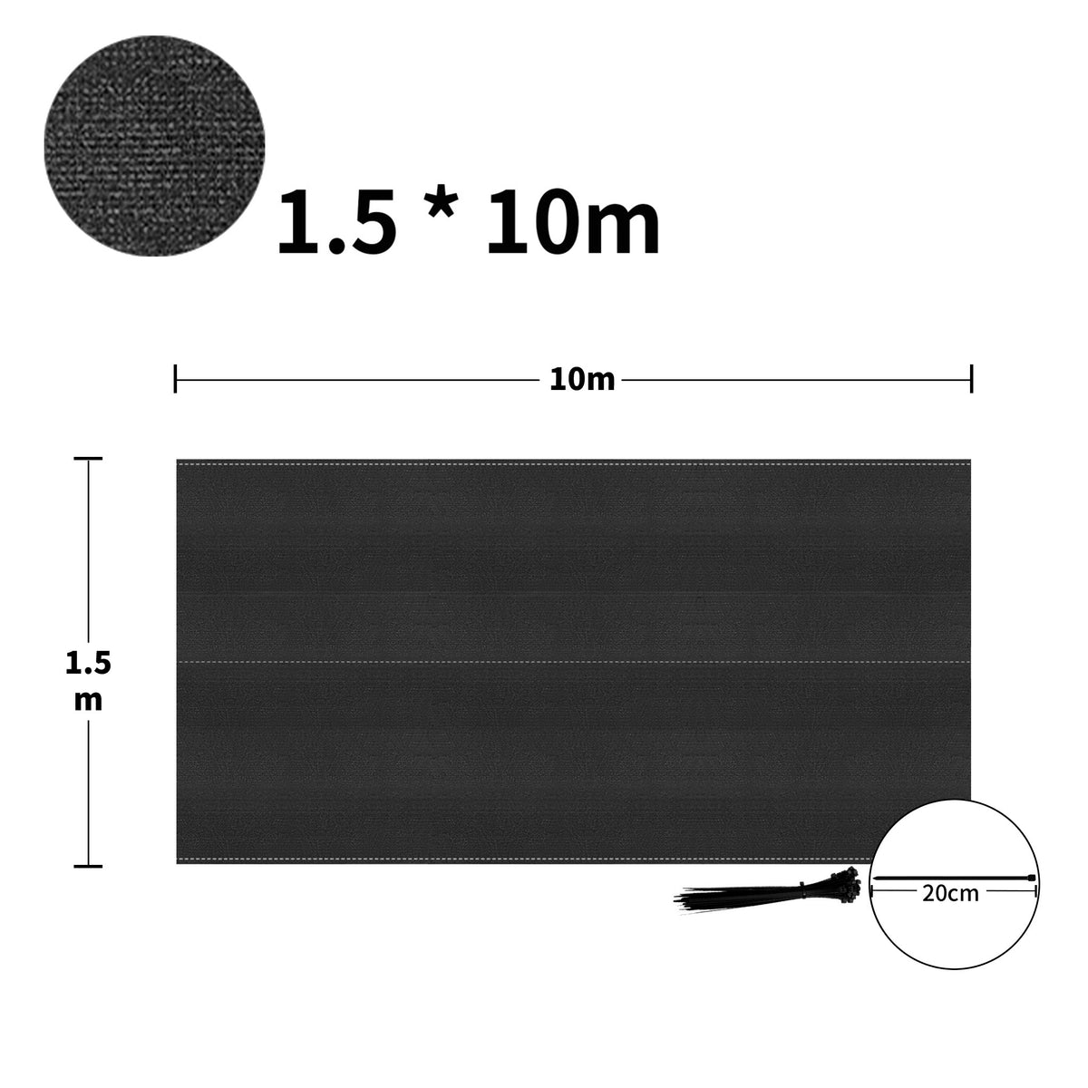 Garden Privacy Screen with Lockable, 150g, 10m, Fence Netting HDPE 150g/m² Windbreak UV - Anthracite, 15m² option