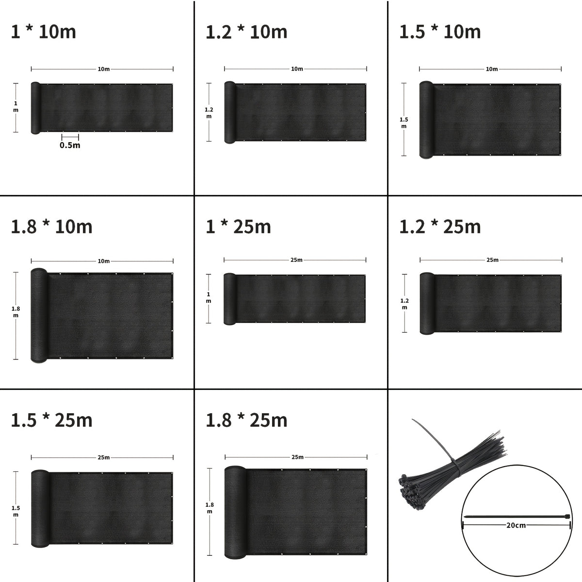 Garden Privacy Screen with Lockable, 150g, 10m, Fence Netting HDPE 150g/m² Windbreak UV - product gallery image 4