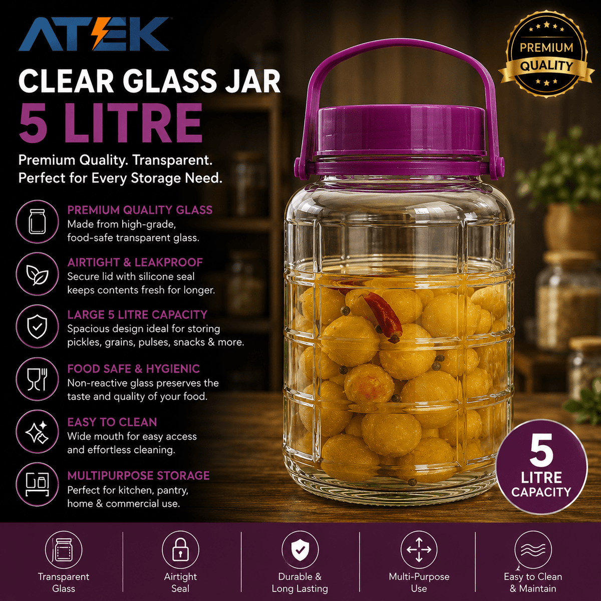 Glass Storage Jar with Airtight, Large Airtight Jars Wide Neck Pantry