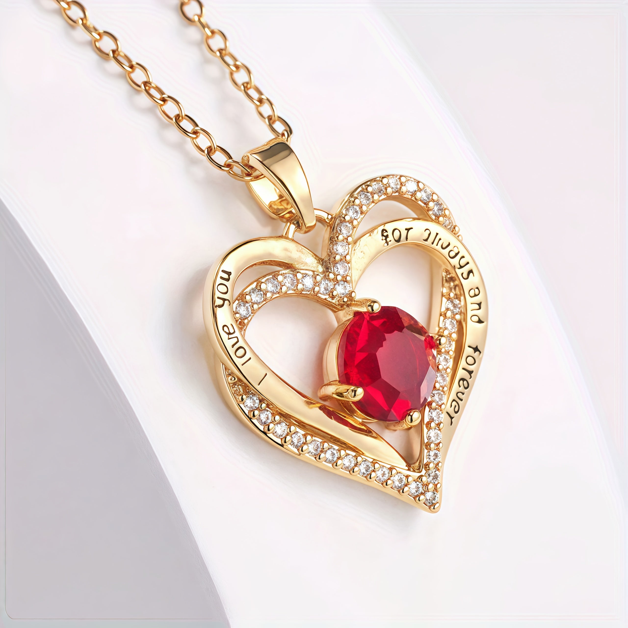 Gold Plated Necklace 18K Heart Women Elegant Luxury Pendant with Metal